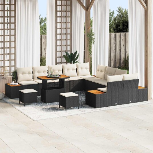 vidaXL Hagesofa Set 13 stk. 12-Antall seter Svart og krem