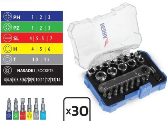 Dedra Skrutrekkerbits Og Stikkontakter 30 Stk, Plastboks