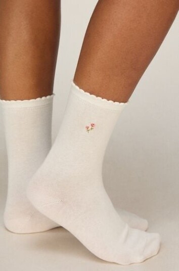 Hunkemöller 3 pakk Bomullssokker med Blomster Rosa