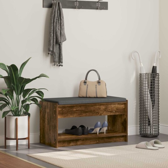 vidaXL Gangbenk Røkt Eik 83 x 38 x 45 cm Konstruert treverk og stoff