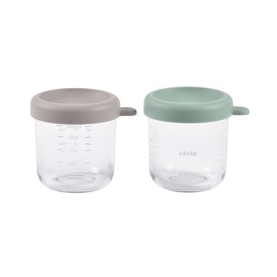 Beaba Sett Med Glasskrukkebeholdere Med Lukking 2 X 250 Ml Sage Green/Gazelle