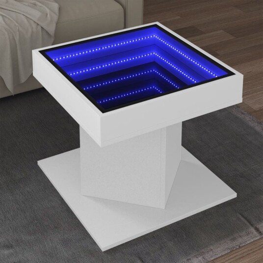  Salongbord med LED hvit 50x50x45 cm sponplate 847560