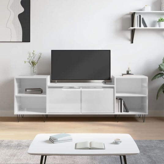 vidaXL TV-benk høyglans hvit 160x35x55 cm konstruert tre 8721012113817