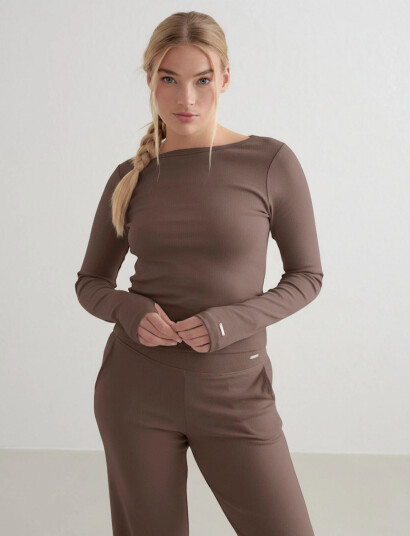 aim´n Ease Ribbed Long Sleeve Top Brown S aim´n Ease Ribbed Long Sleeve Top Brown S