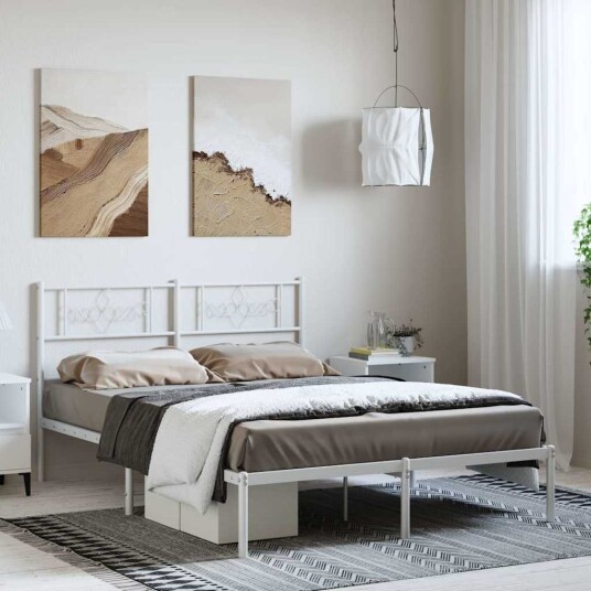  Sengeramme i metall med hodegavl hvit 135x190 cm