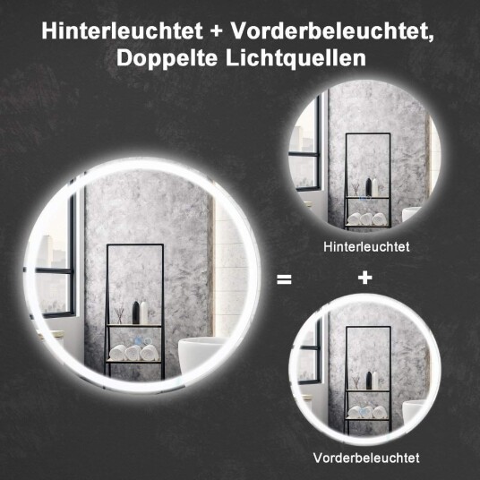 LED baderomsspeil – 60 cm anti dugg justerbar belysning