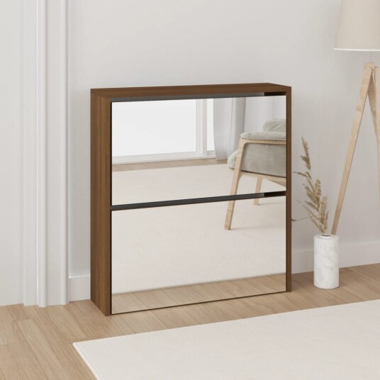 vidaXL Skoskap med speil 2 lag brun eik 63x17x67 cm vidaXL Skoskap med speil 2 lag brun eik 63x17x67 cm