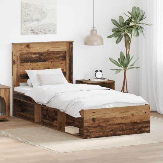  Sengestamme med hodegjerde Gammelt tre 90 x 190 cm Massiv furu