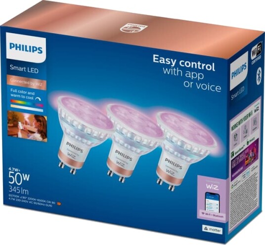 Philips RGB WFB GU10 50 W smart LED spotlys 3 pakk