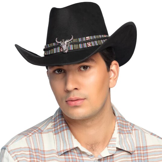 Svart Cowboyhatt med Snor og Emblem