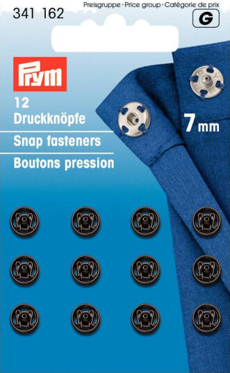 Trykknapper til å sy på 12 stk x 7 mm svart