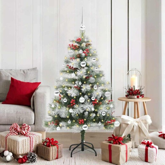 vidaXL Kunstig juletre Grønn og hvit 150 cm PVC og Metall og Plast