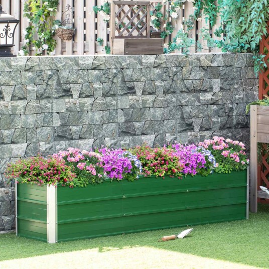 Høyseng laget av stål hageseng plantekasse blomsterkasse 183 x 47 x 40 cm med hansker i grønt for grønnsaker og blomster