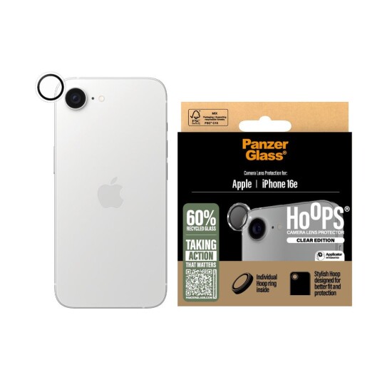Panzerglass Hoops Kamera Linsebeskytter til iPhone 16e - Gjennomsiktig Herdet Glass