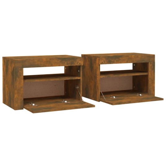 vidaXL Nattbord 2 stk med LED-lys røkt eik 60x35x40 cm