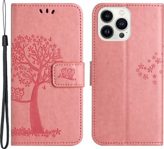 Trolsk Lommebokdeksel Tre og Ugle (iPhone 15 Pro) Rosa