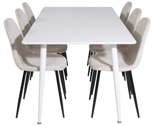 Venture Design Polar & Polar spisegruppe Hvit/beige 6 st stoler & bord 180 x 90 cm