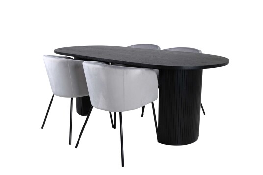 Venture Design Bianca & Berit spisegruppe Grå/svart 4 stoler & bord 200 x 90 cm