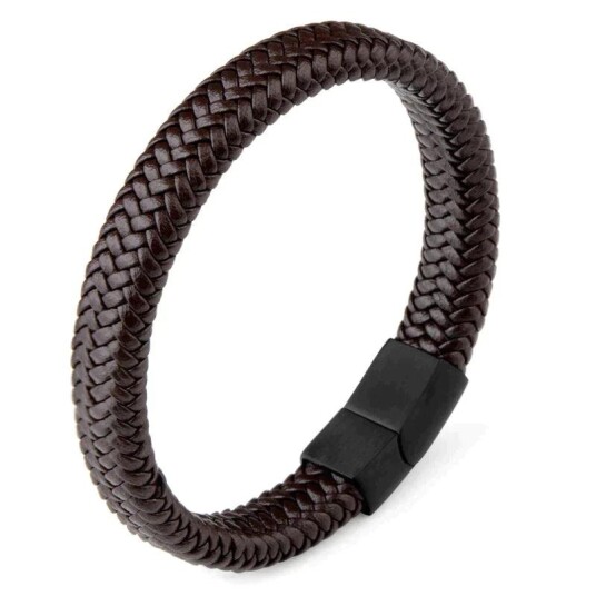 Lærarmbånd med Magnetisk lås i rustfritt stål Brun 20.5 cm Lærarmbånd med Magnetisk lås i rustfritt stål Brun 20.5 cm