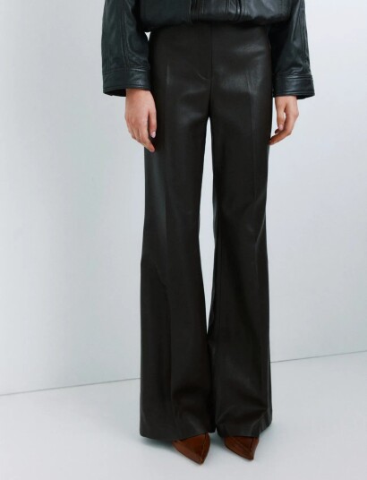 Mango Wide Leg Faux Leather Trousers Black 38