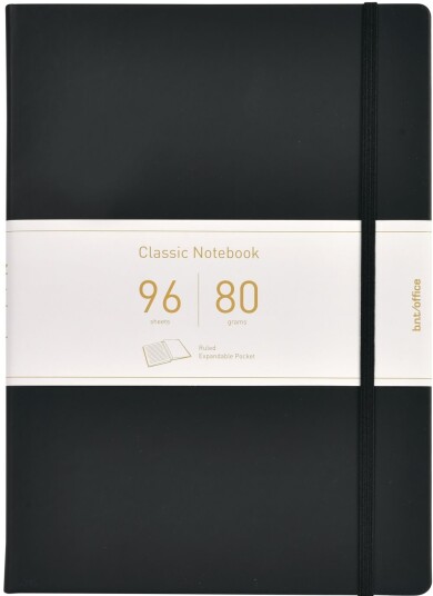 Notatbok A4 Svart PU Linjert BNT Office