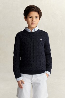 Gant Kids Kabelstrikket Genser Shield Marineblå 134 Vinter