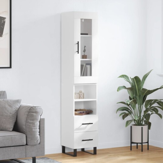 vidaXL Highboard høyglans hvit 34,5x34x180 cm konstruert tre 8720845487454