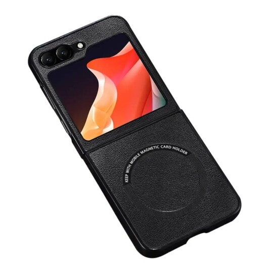 EIDERWOOD Samsung Galaxy Z Flip6 Skinnkledd Plast Deksel - MagSafe Kompatibel - Svart EIDERWOOD Samsung Galaxy Z Flip6 Skinnkledd Plast Deksel - MagSafe Kompatibel - Svart