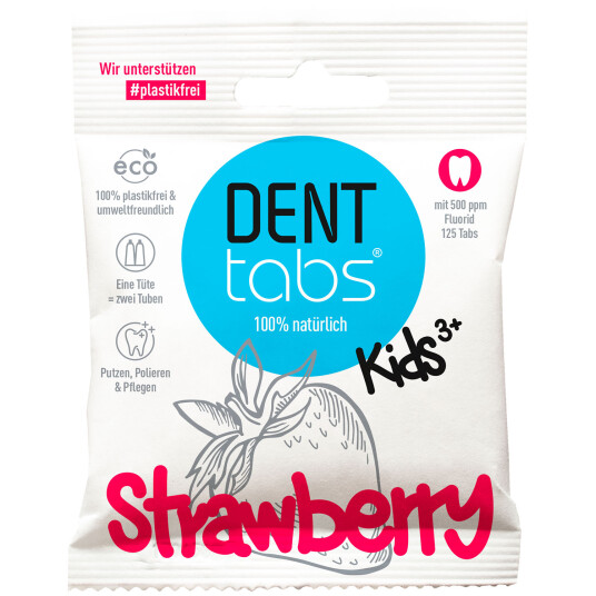 DentTabs Jordbærtannkremtabletter Med Fluor Til Barn DentTabs Jordbærtannkremtabletter Med Fluor Til Barn