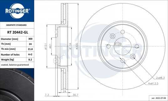 Bremseskive ROTINGER RT 20442-GL