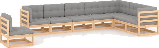 vidaXL Hagesofagruppe med puter 8 deler heltre furu