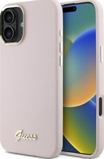 GUESS Silikon Hardcase med Metalllogo til iPhone 16 Plus - Rosa