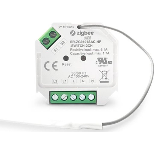 Light Solutions - Mini ZigBee Double Switch - 2 x 390W - Hvit