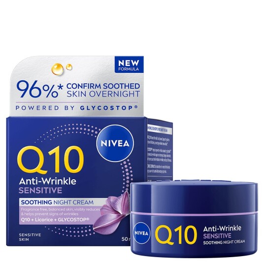 NIVEA Q10 Sensitive Nattkrem 50 ml med Anti-Age og Beroligende Egenskaper