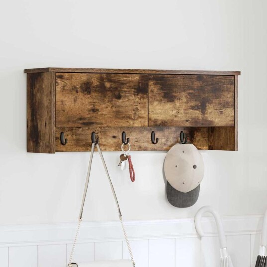  Vegghengt kleshenger Røkt eik 80 x 20 x 30 cm Konstruert tre