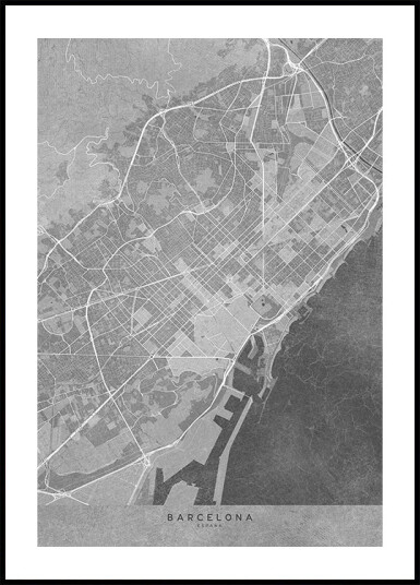 Map of Barcelona Spain in gray vintage style Plakat Plakat / 50x70cm Map of Barcelona Spain in gray vintage style Plakat Plakat / 50x70cm