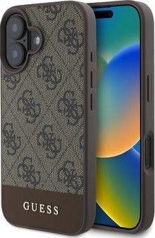 iPhone 16 Guess 4G Stripe Hybrid-deksel - Brun