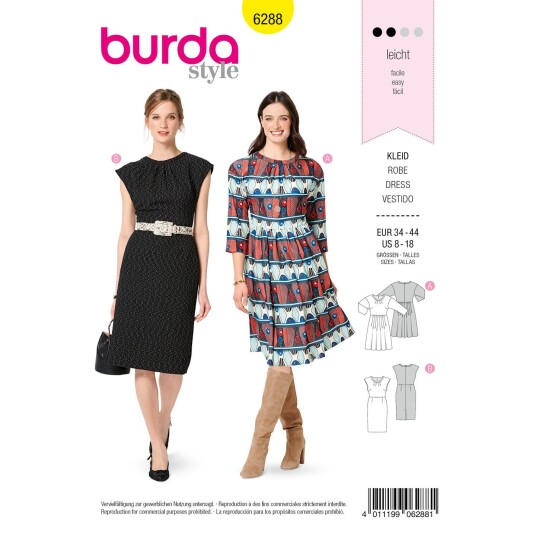 Burda 6288 - Kjole EUR: 34-44, US: 8-18