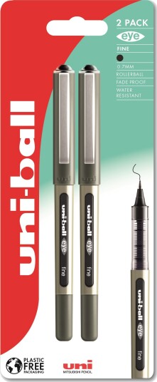 Rollerpen Uni-Ball Eye 157 Fine Sort - Stregbredde 0,5 Mm - Med 2 Stk.