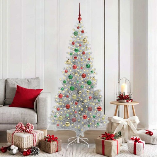 Juletre med 300 LED med stativ sølv 180 cm PET