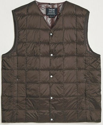 TAION V Neck Lightweight Down Vest Dark Choco