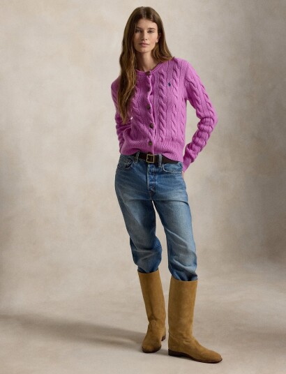 Polo Ralph Lauren Cable Knit Wool Cashmere Cardigan Pink XL