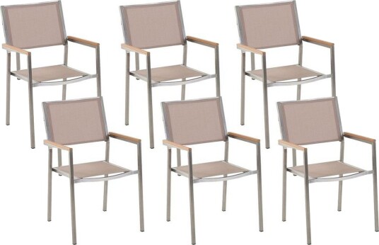 Matstol Beliani Grosseto set om 6 Sandbeige/silver/ljust trä Sand beige\|\|Silver\|\|Light wood