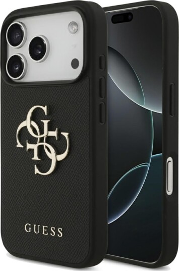 Guess Grained 4G Logodeksel til iPhone 17 Pro - Svart