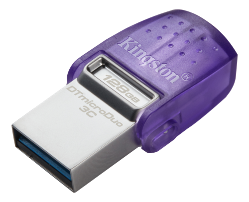 Kingston Datatraveler Microduo 3c Usb Memory, 128gb, Purple/silver