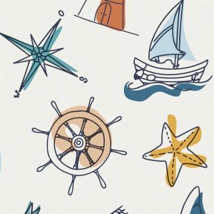 Bomullsjersey Print Stoff 150cm 002 Maritim 50cm