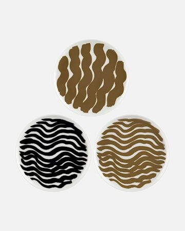 Marimekko Oiva / Hyräily asjett 20 cm sett med 3 hvit/brun/svart