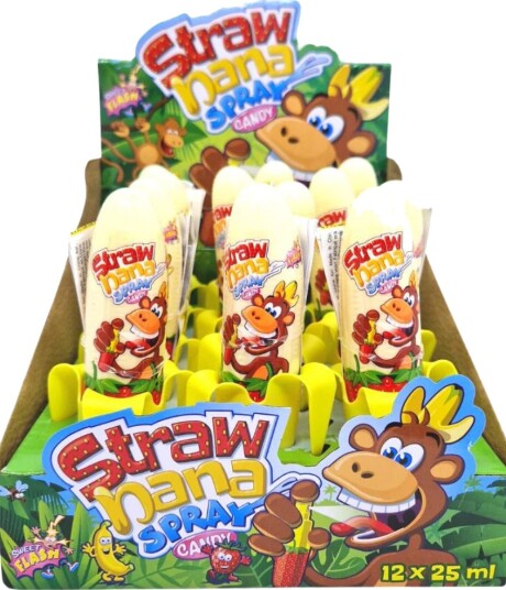 12 stk Sweet Flash Strawnana Godterispray med Jordbærog Banansmak Hel Eske