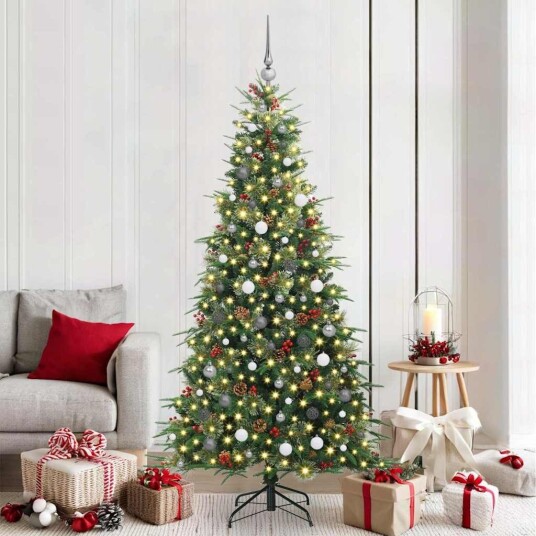  Kunstig sammensatt juletre med 300 LED grønn 210 cm PE og PVC