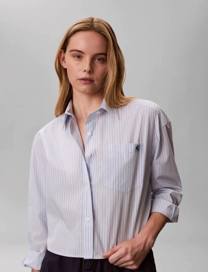 Calvin Klein Jeans Yarndye Cotton Poplin Cropped Sh Blue XXS Calvin Klein Jeans Yarndye Cotton Poplin Cropped Sh Blue XXS